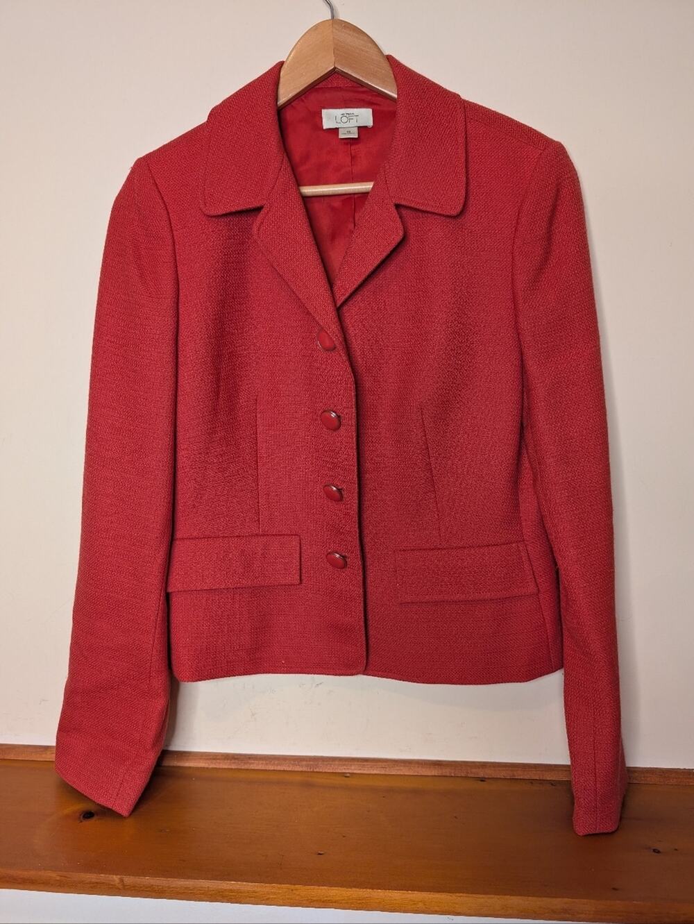 Ann Taylor LOFT Textured Tweed Blazer Jacket Coral Button Front Size 10